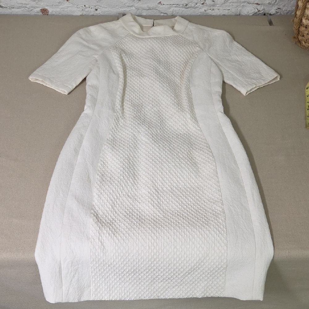 Elegant Cream Textured Women's Dress Cotton Size SMALL/MED